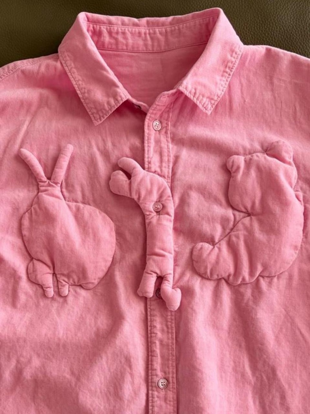 JNBY Girls Pink Long Sleeve Button-Up Collared Animal Appliqué Pockets 12-14Y